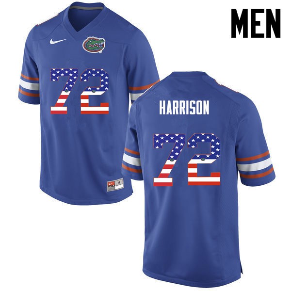 Florida Gators Men #72 Jonotthan Harrison College Football Jersey USA Flag Fashion Blue